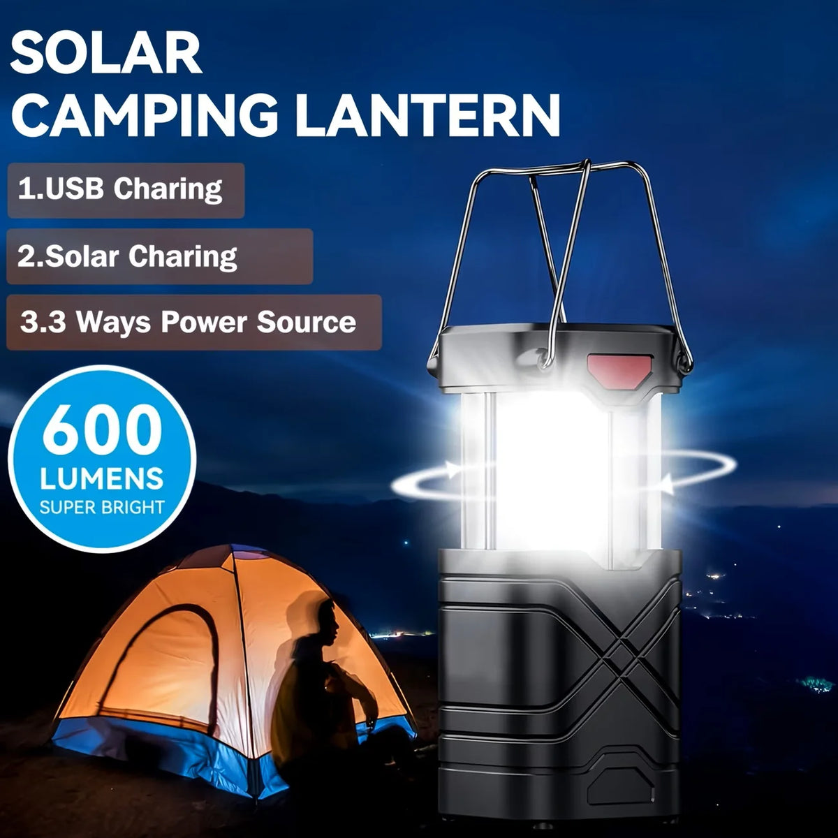 Rechargeable Solar Camping Lantern With LED Flashlight