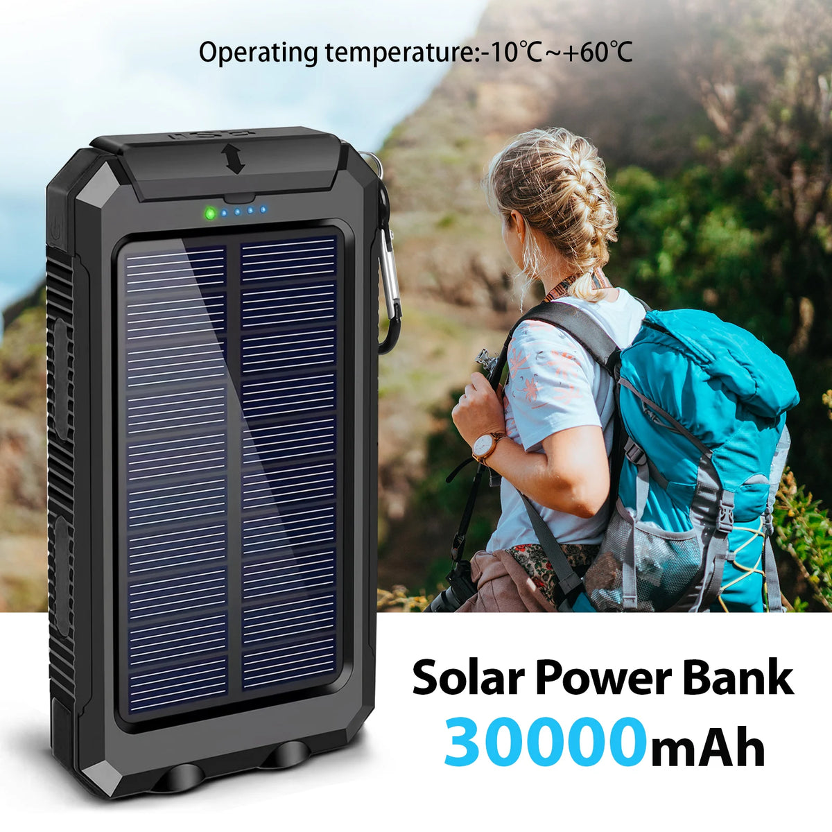 30000mAh Solar Power Bank Portable With Fast Charging Flashlight
