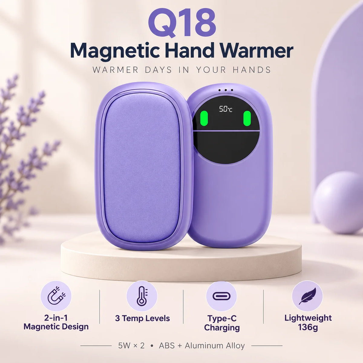 Smart Temp Control Magnetic Hand Warmer With Dual Heating And Portable Design