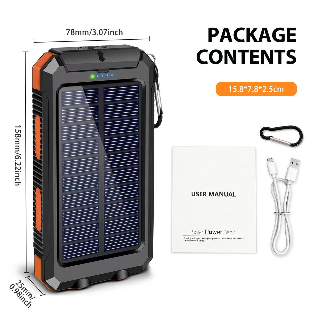 30000mAh Solar Power Bank Portable With Fast Charging Flashlight