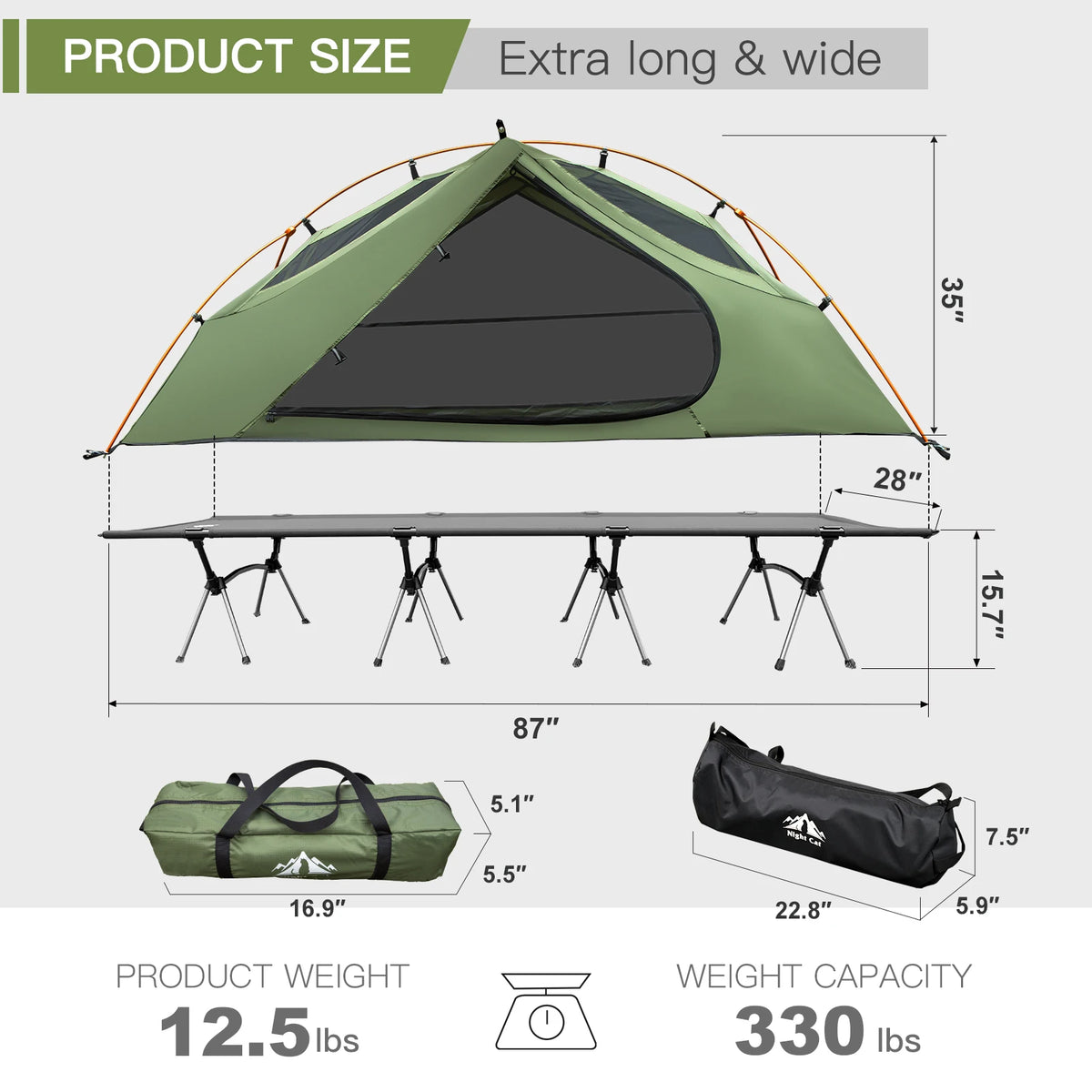 Night Cat Waterproof Camping Cot Tent For One Person