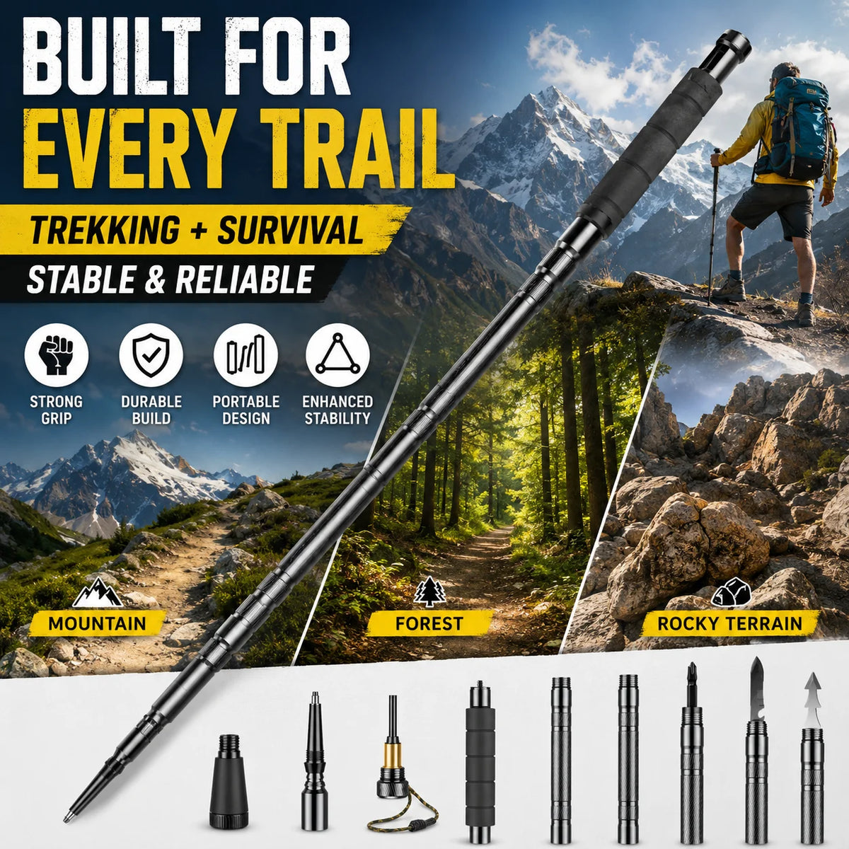 Adjustable Telescopic Trekking Pole With Comfort Grip