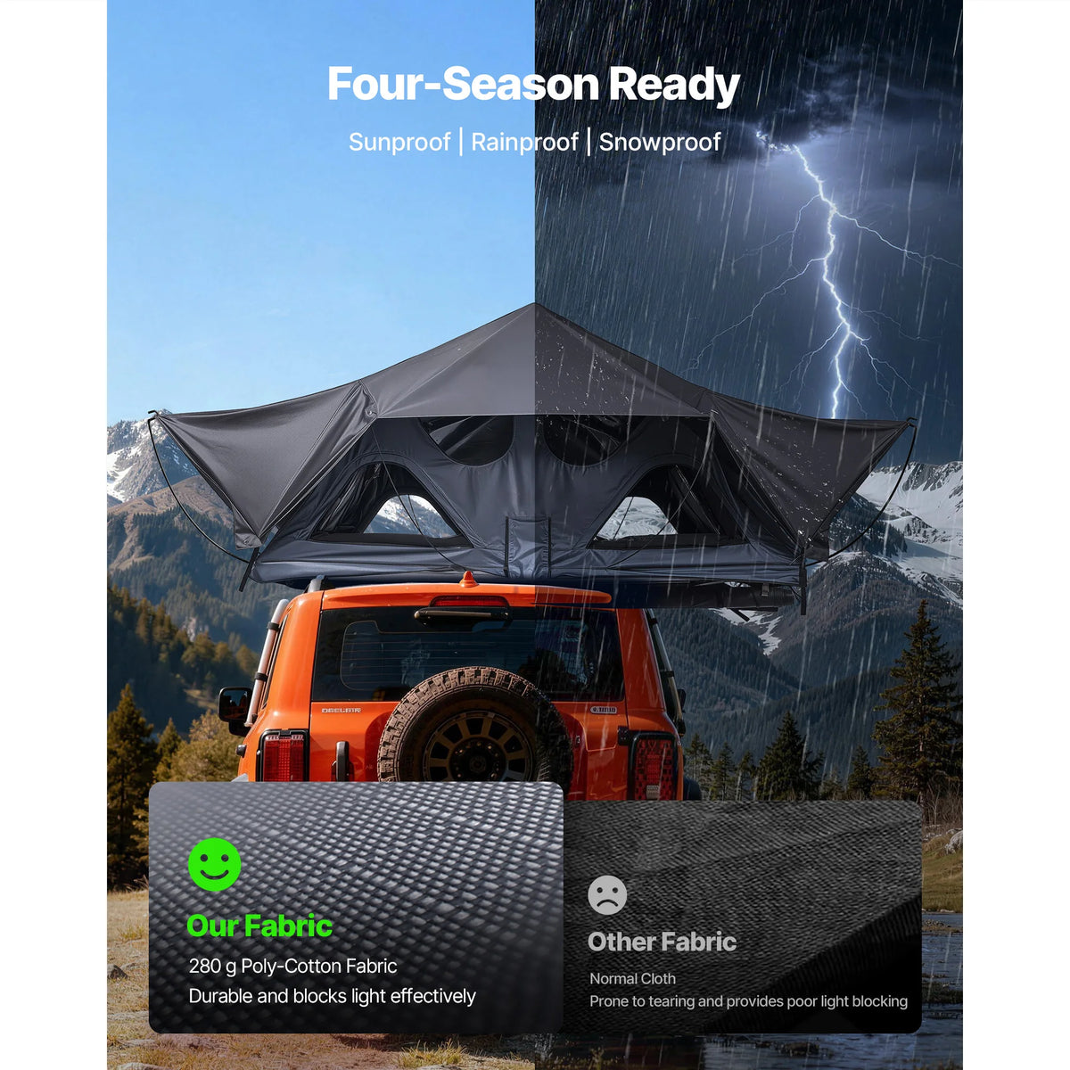 SucceBuy Foldable Waterproof Rooftop Tent With LED Light