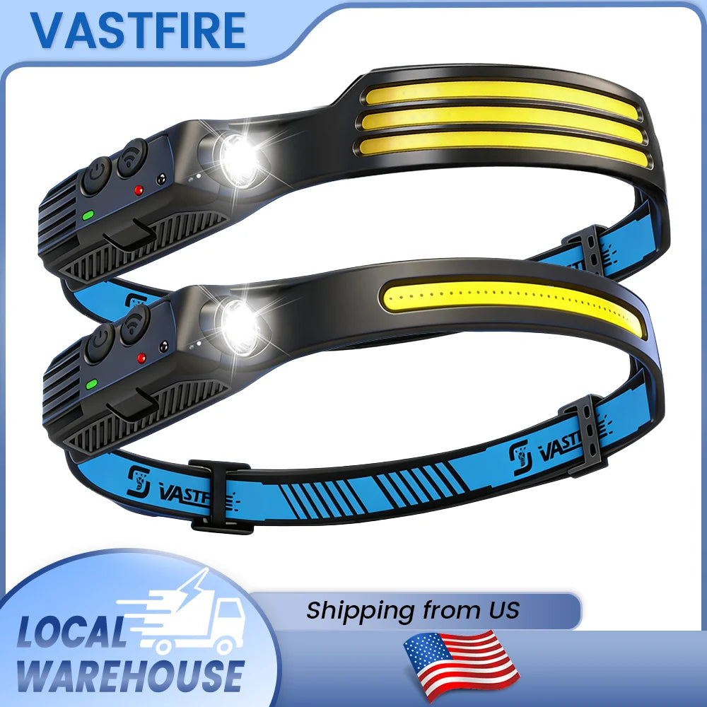 Vastfire COB LED Headlamp USB Rechargeable Sensor Headlight