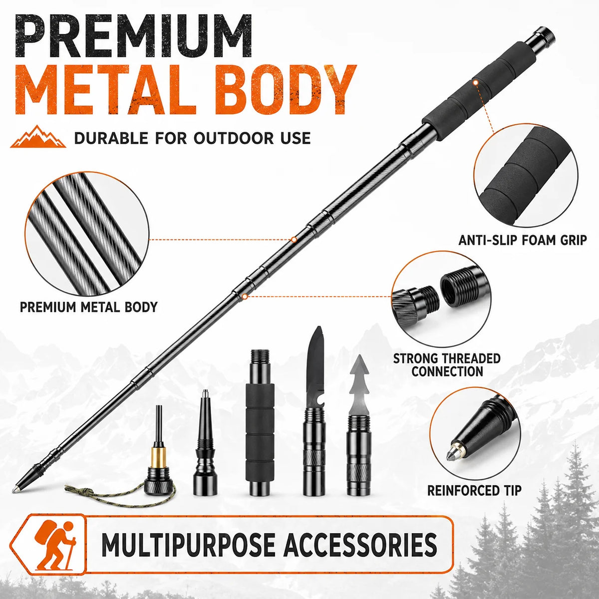 Adjustable Telescopic Trekking Pole With Comfort Grip