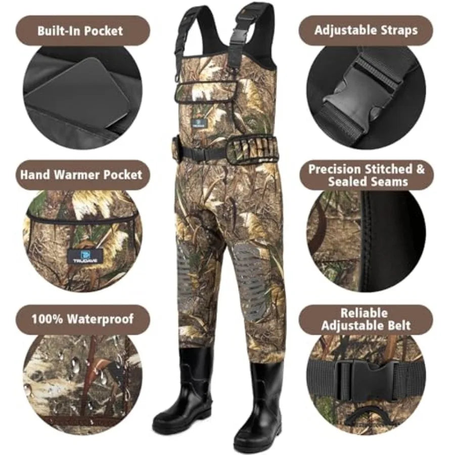 Waterproof Neoprene Chest Waders With Boots For Fishing And Hunting
