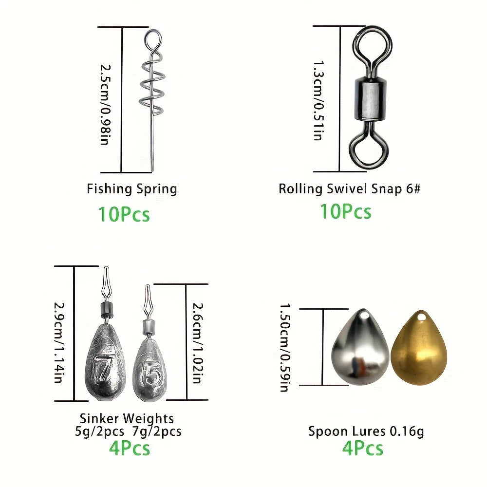 Complete Fishing Tackle Kit With Hooks, Bait And Sinkers