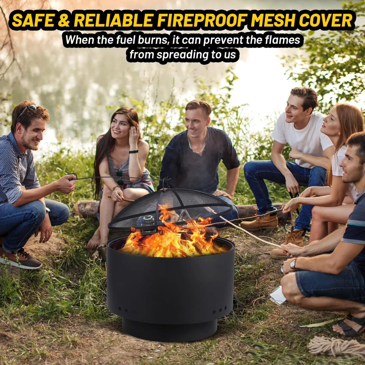 HiMISS Smokeless Wood Burning Fire Pit With Cooking Grate