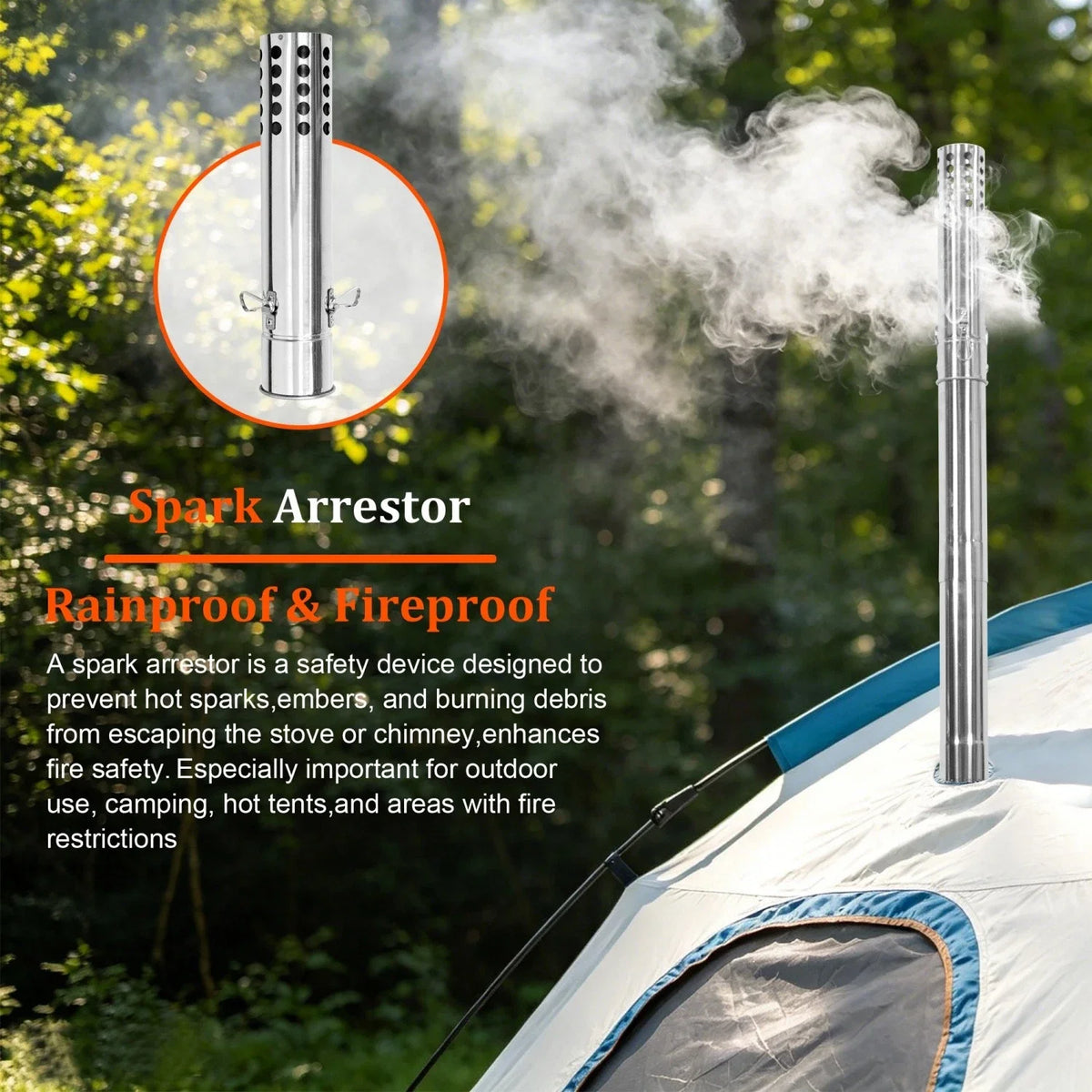 Portable Wood Burning Tent Stove With Stainless Steel Chimney Pipes