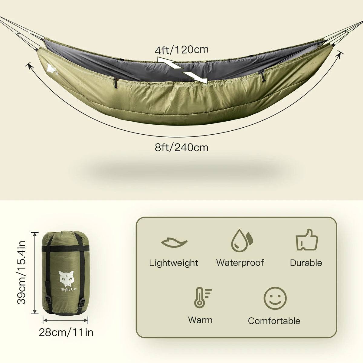 Night Cat Hammock Underquilt Insulated Sleeping Blanket for All Seasons