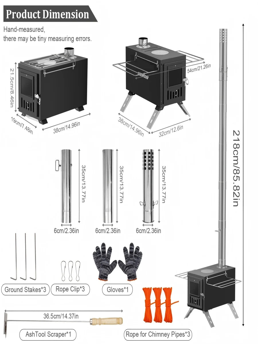 Portable Wood Burning Tent Stove With Chimney Pipes