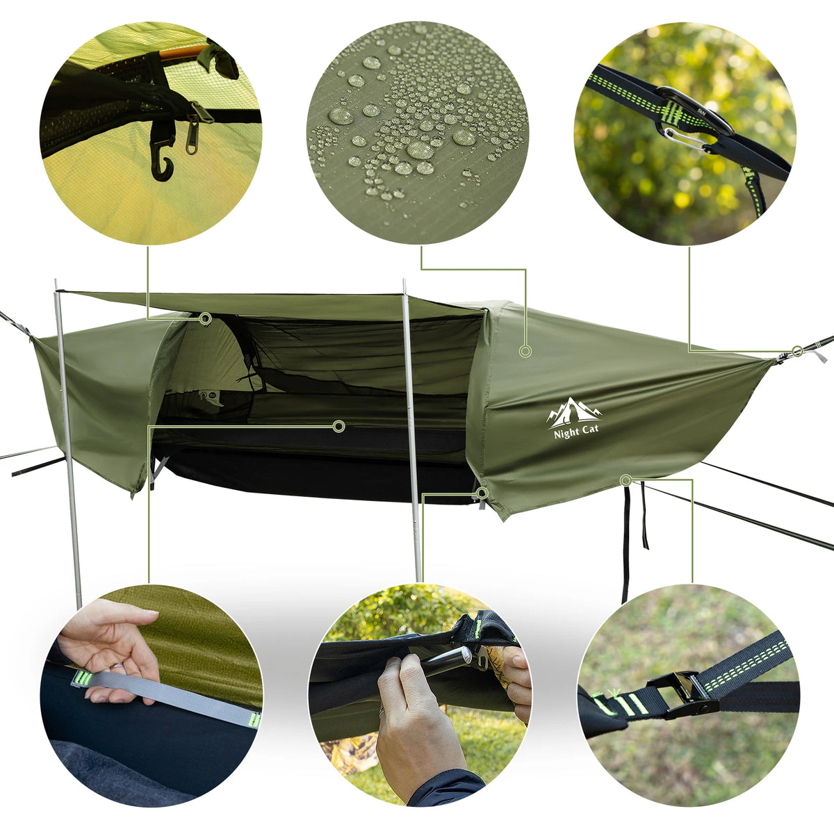 Night Cat Lay Flat Hammock With Mosquito Net Rainfly