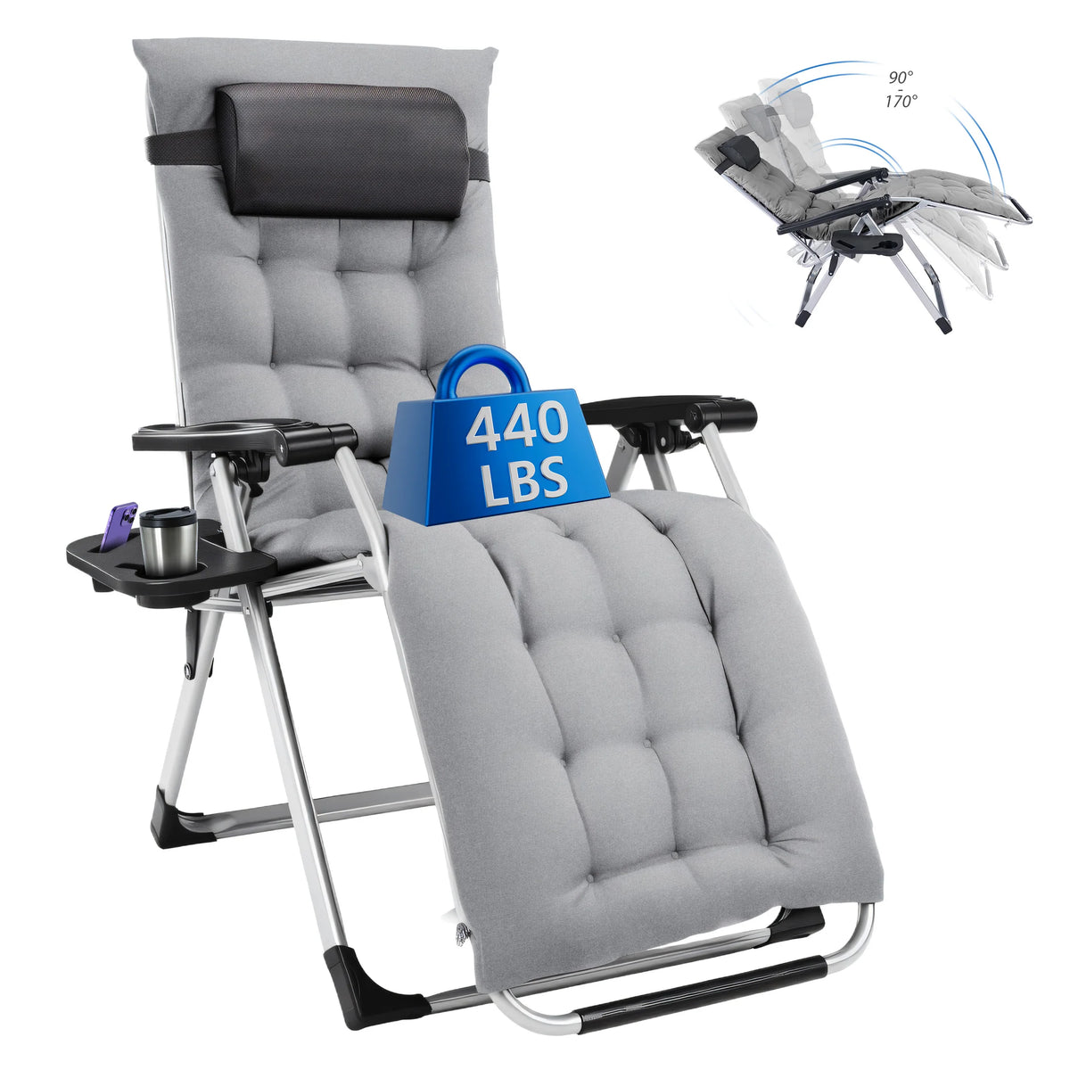 MCQ Zero Gravity Outdoor Folding Cushioned Lounge Chair