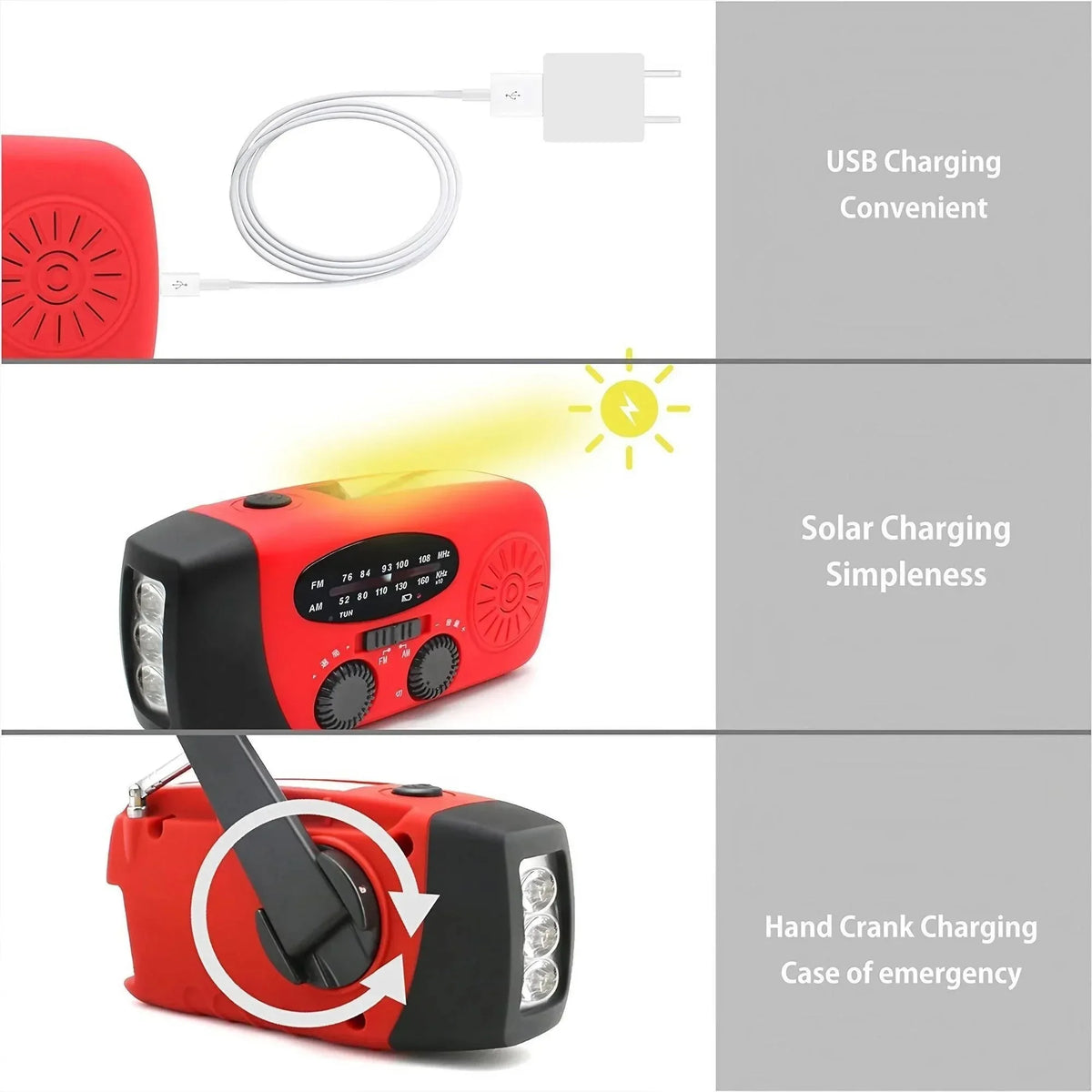 Solar Hand Crank Emergency Weather Radio With Power Bank Flashlight