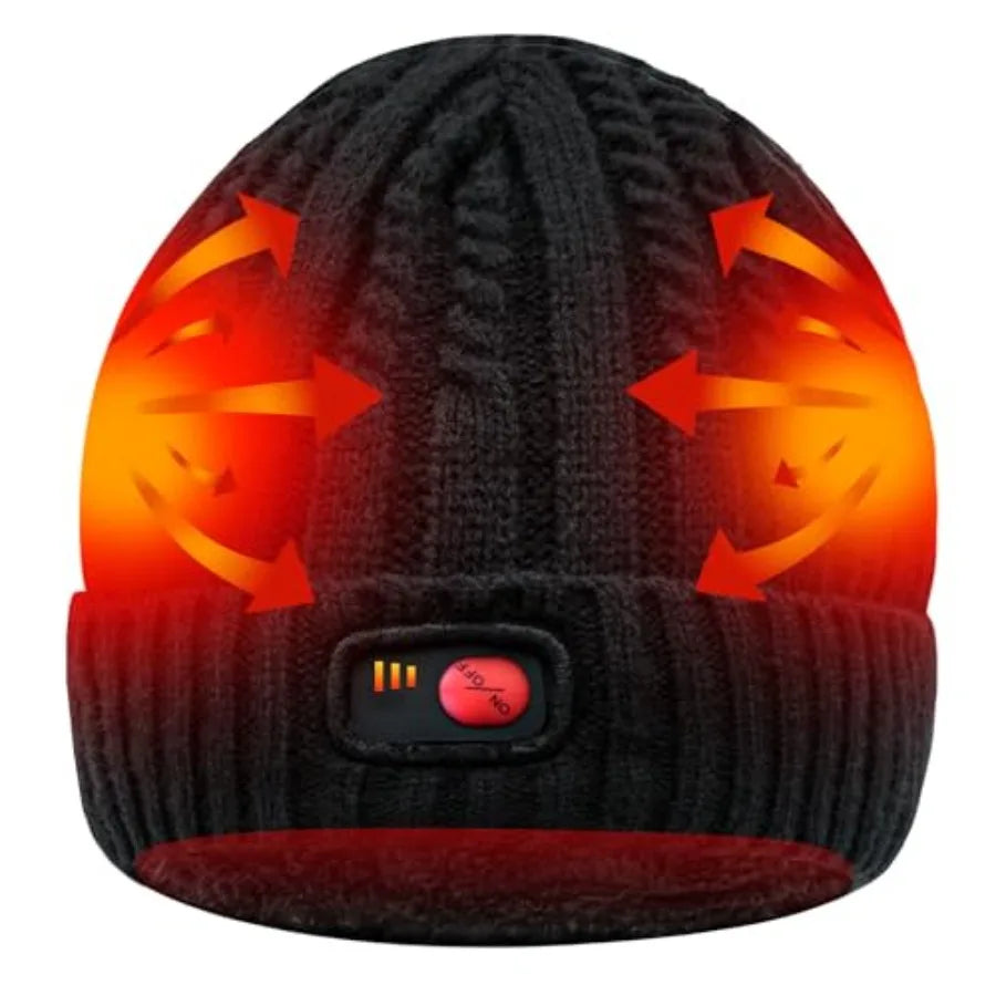 Rechargeable Heated Knit Beanie Hat For Outdoor Activities
