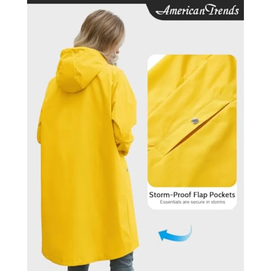 Women Packable Waterproof Hooded Rain Jacket Windbreaker