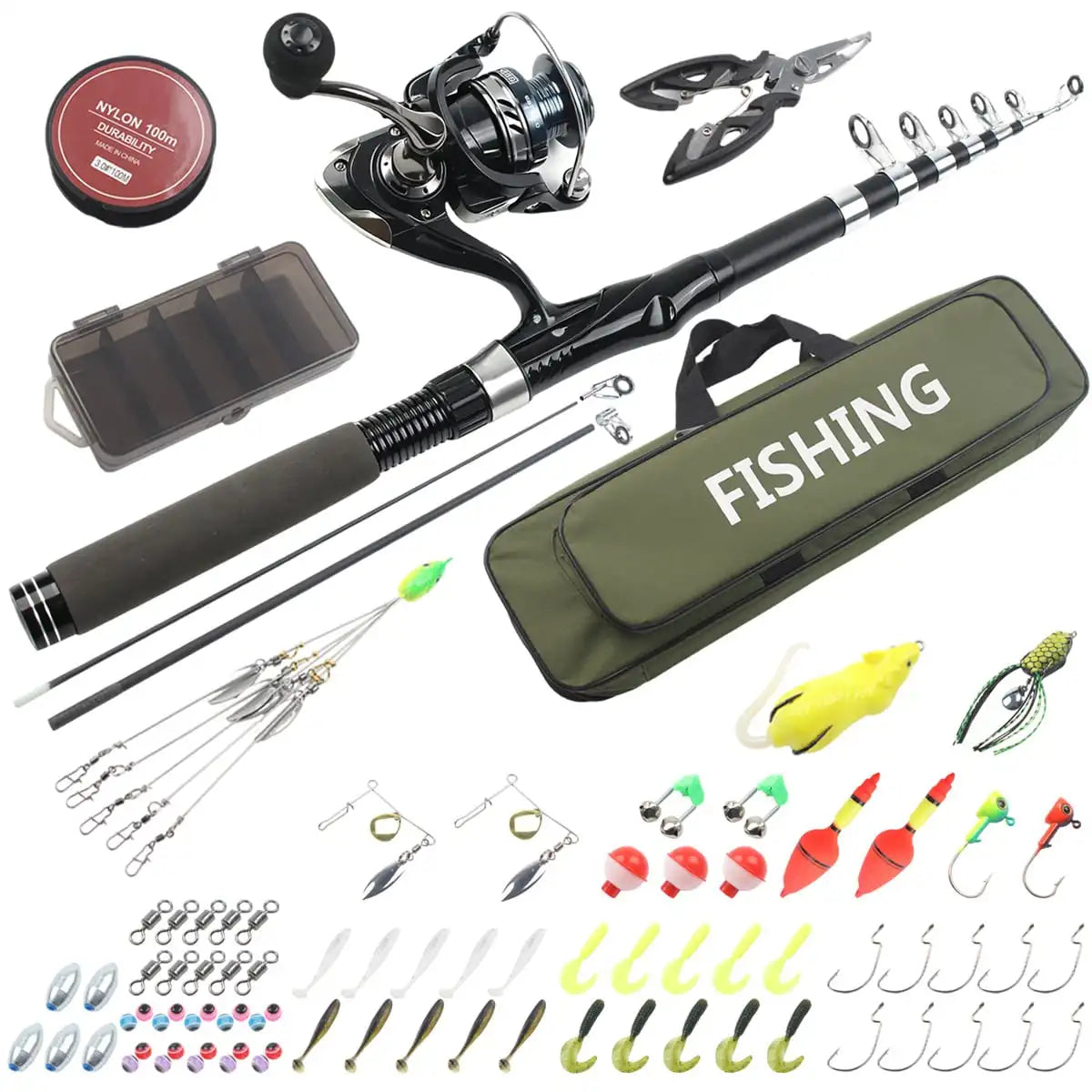 Portable Telescopic Fishing Rod and Reel Combo Kit With Tackle