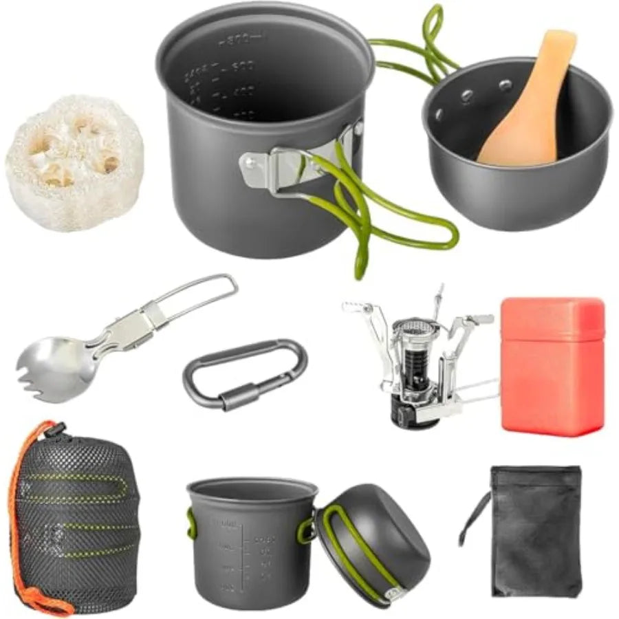 Portable Camping Cookware Set With Nonstick Pots And Pans