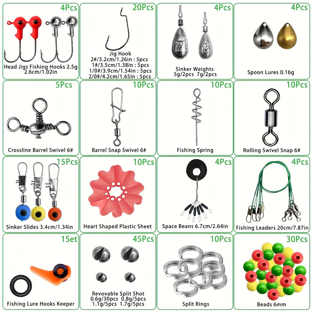 Complete Fishing Tackle Kit With Hooks, Bait And Sinkers