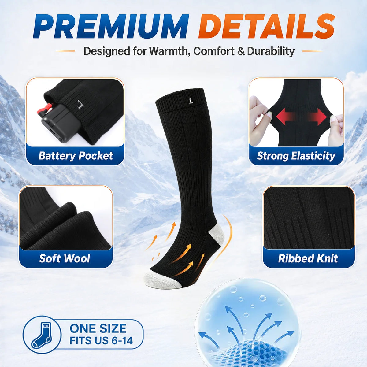 CalorCore Rechargeable Heated Socks With Three Heating Settings