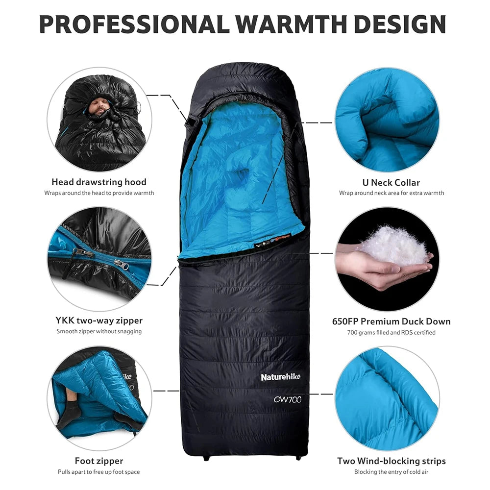 Naturehike CW700 Envelope Duck Down Sleeping Bag Camping Hiking