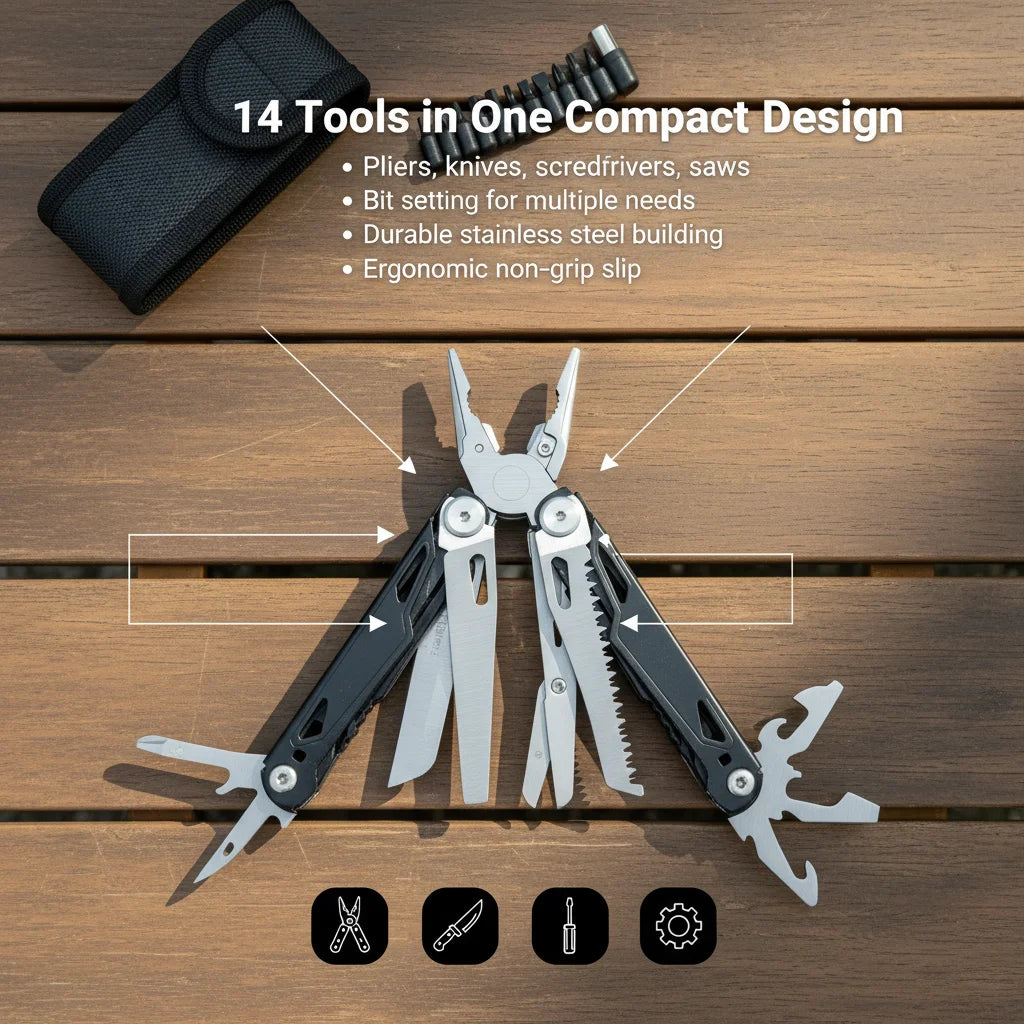 Stainless Steel Survival Multitool With Screwdriver Saw And Scissors
