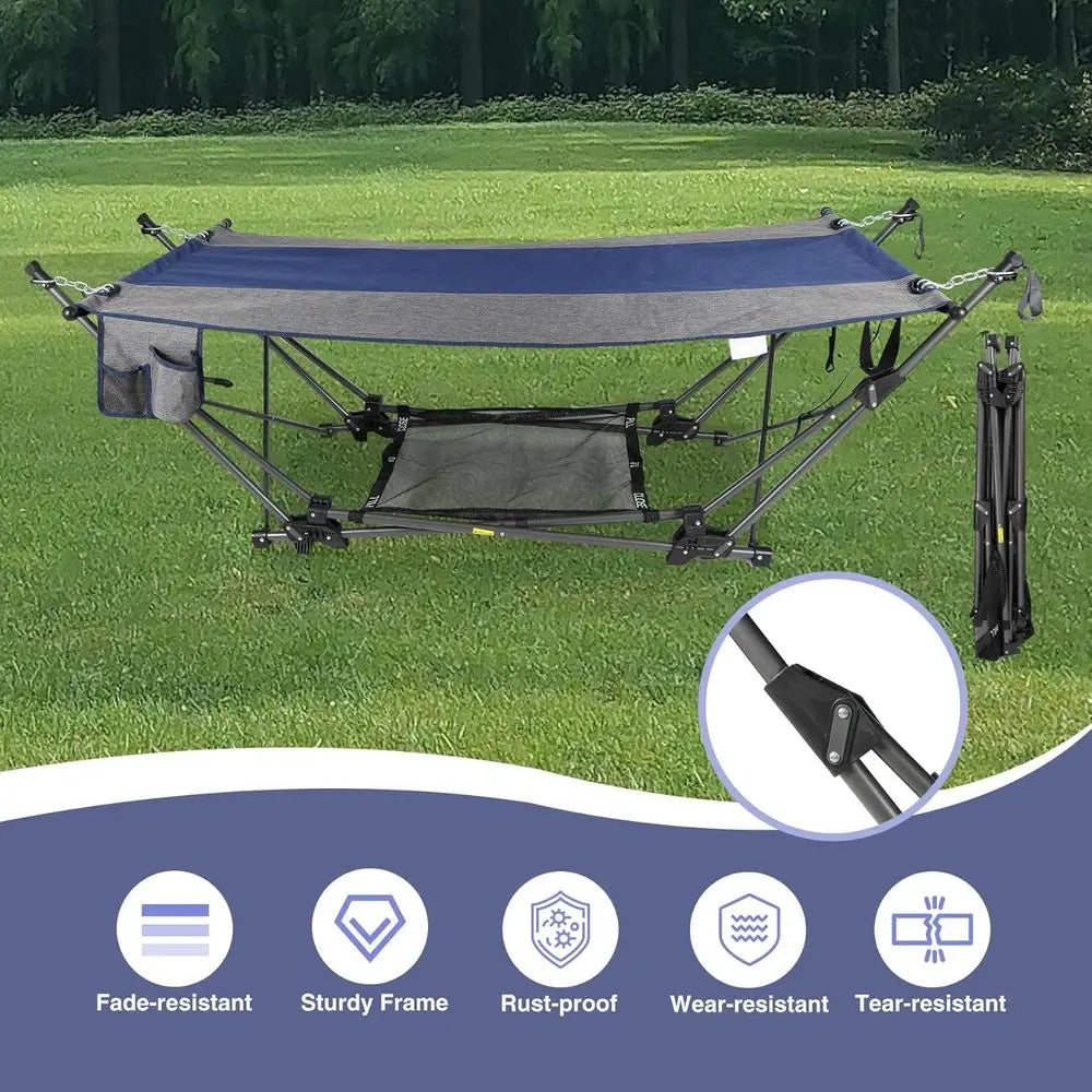 Portable Folding Hammock With Stand, Pillow And Storage Net