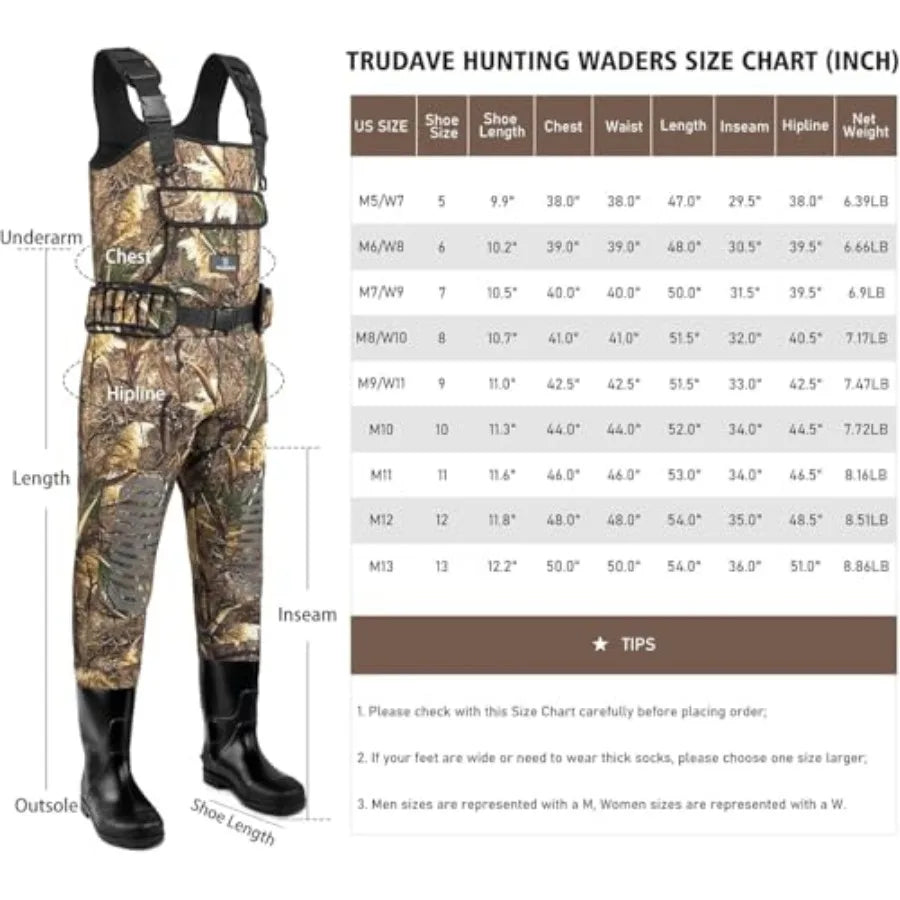 Waterproof Neoprene Chest Waders With Boots For Fishing And Hunting