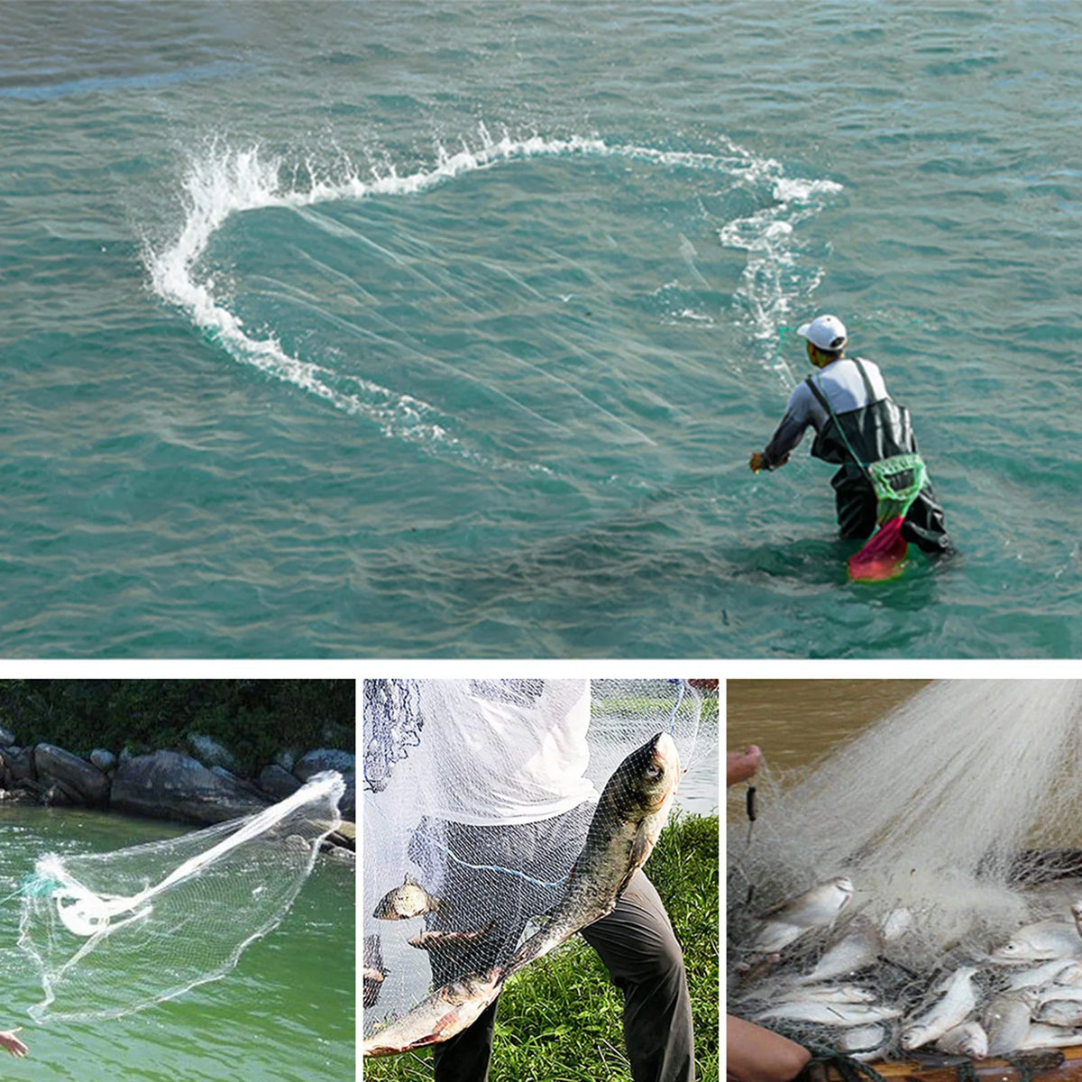 Heavy Duty Fishing Cast Net with Zinc Sinkers for Bait