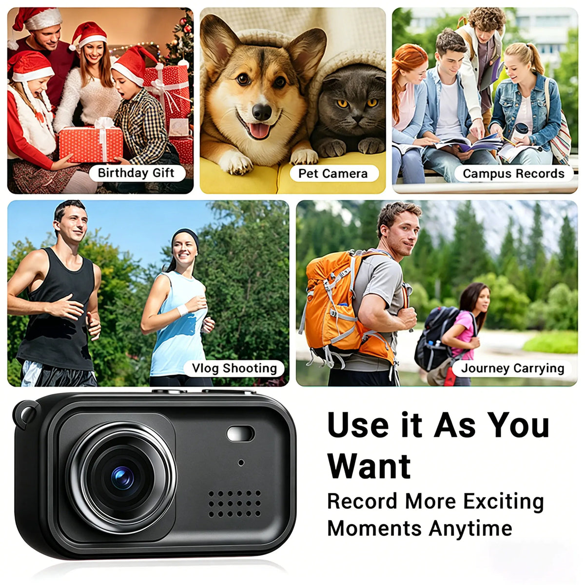 Portable 1080P Vlogging Camera With Viewing Screen