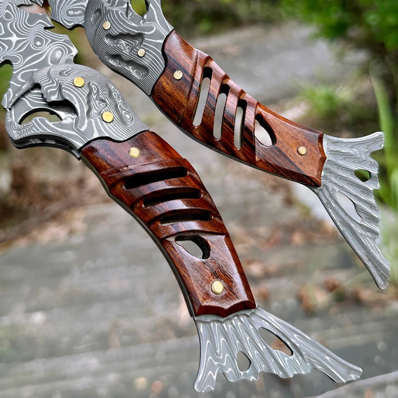 ALVELY Damascus Steel Fixed Blade Outdoor Survival Knife