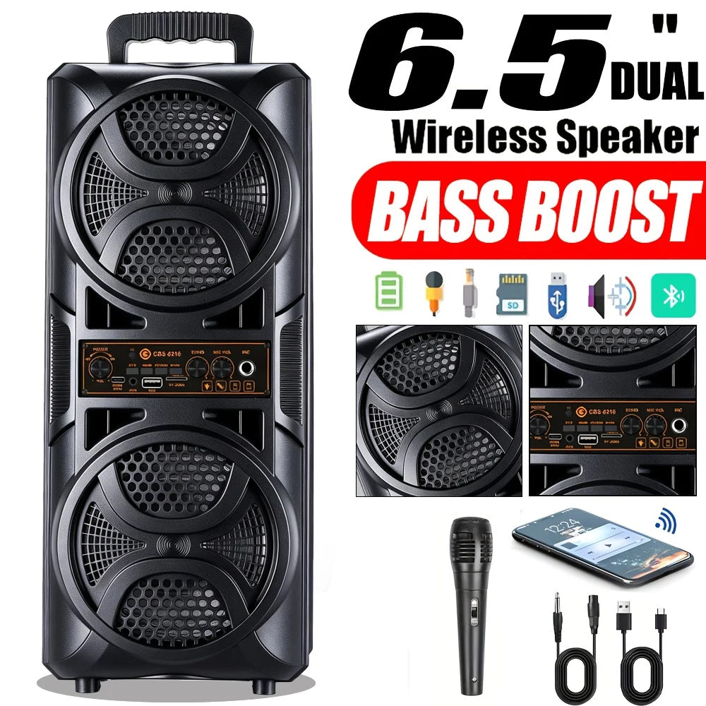 Portable Bluetooth Party Speaker With Dual Subwoofers And Microphone