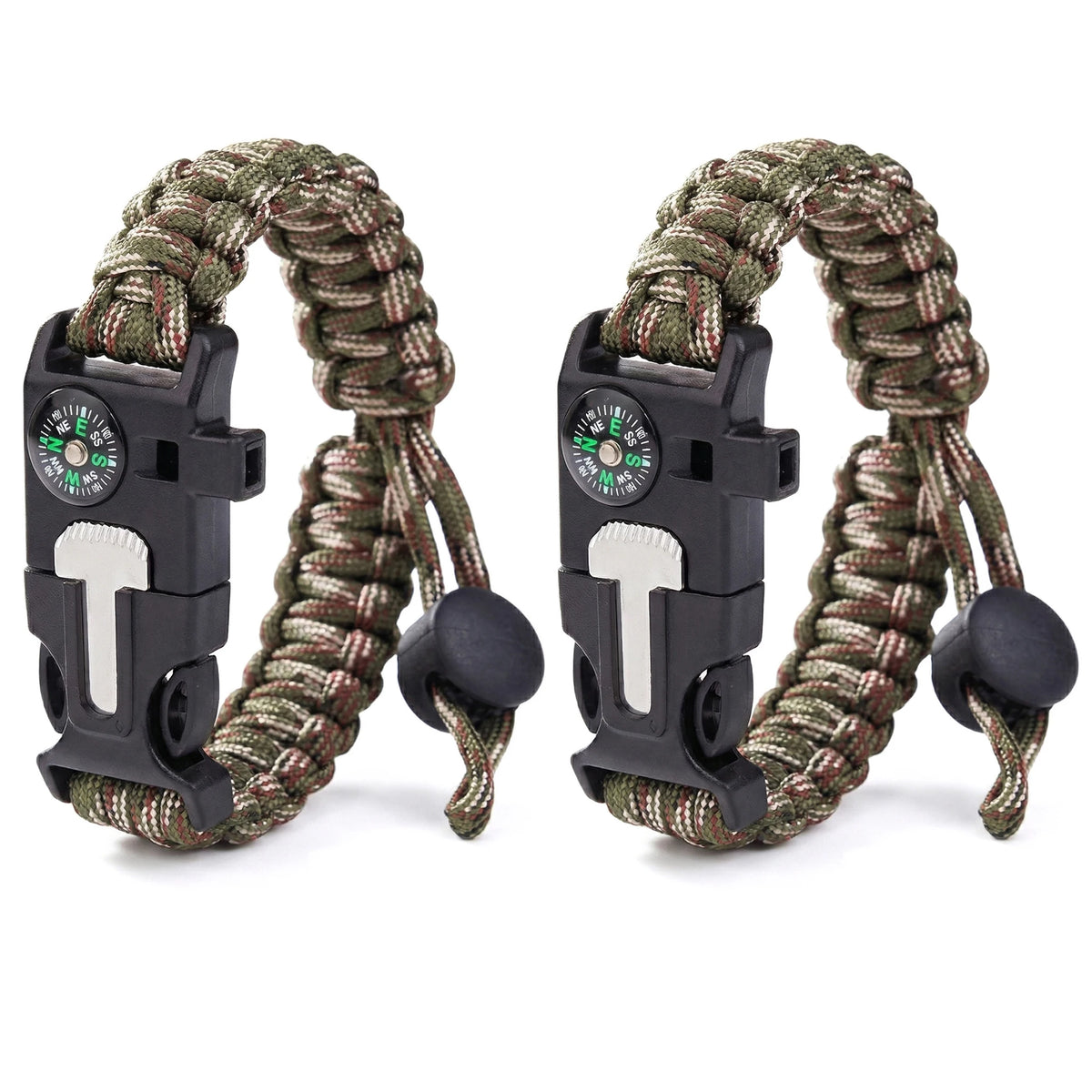 Adjustable Paracord Survival Bracelet With Fire Starter And Compass