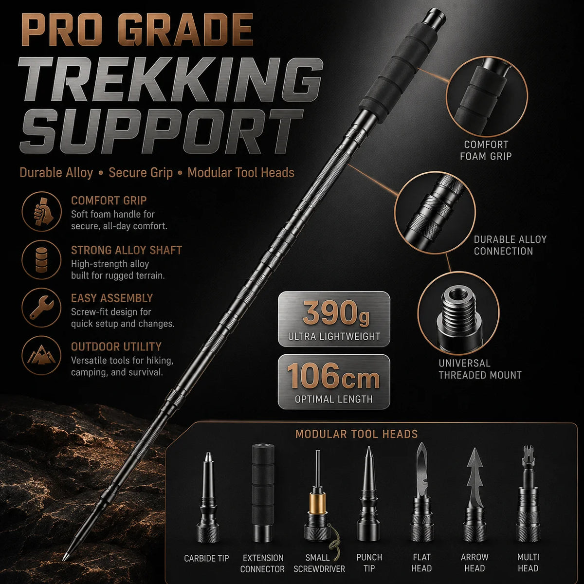 Adjustable Telescopic Trekking Pole With Comfort Grip