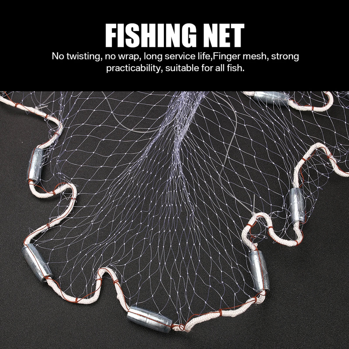 Heavy Duty Fishing Cast Net with Zinc Sinkers for Bait