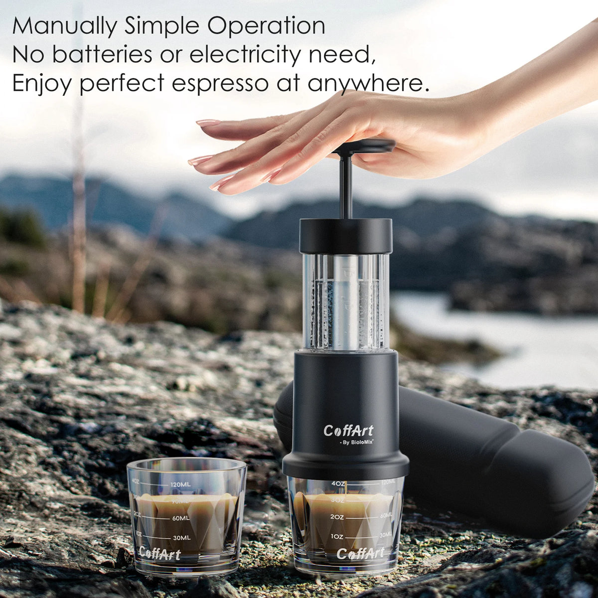 BioloMix Portable Manual Espresso Coffee Maker For Ground And Capsules