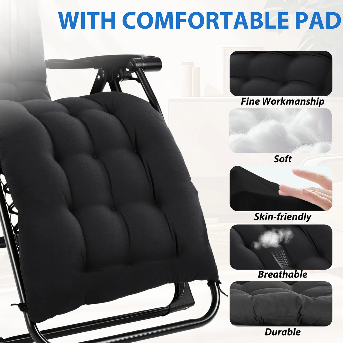 MCQ Zero Gravity Outdoor Folding Cushioned Lounge Chair