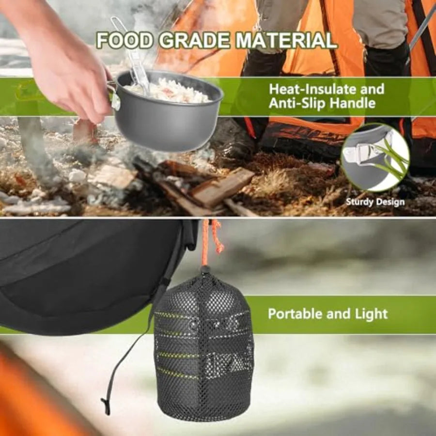 Portable Camping Cookware Set With Nonstick Pots And Pans