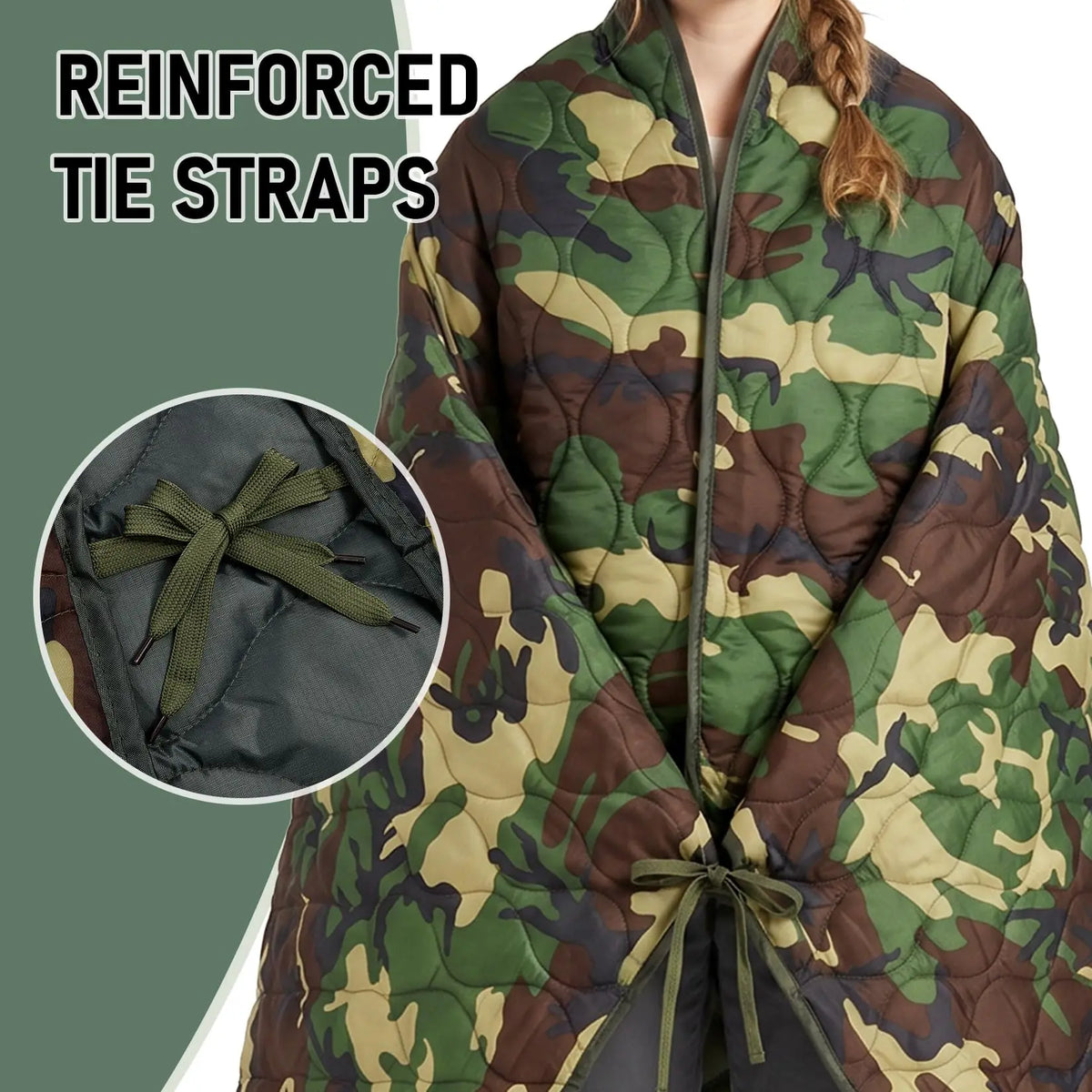 Portable Quilted Outdoor Camping Blanket and Survival Poncho Liner