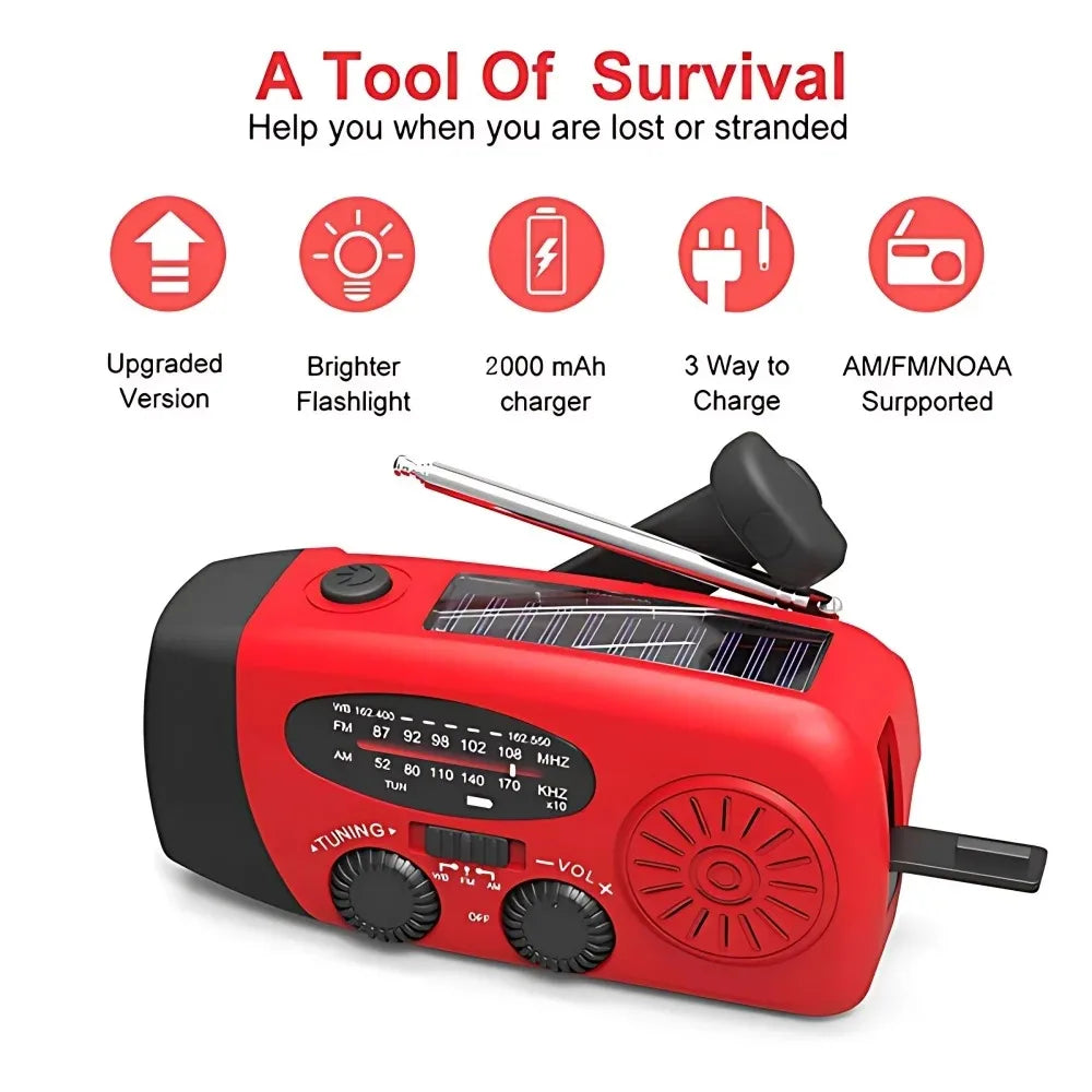 Solar Hand Crank Emergency Weather Radio With Power Bank Flashlight