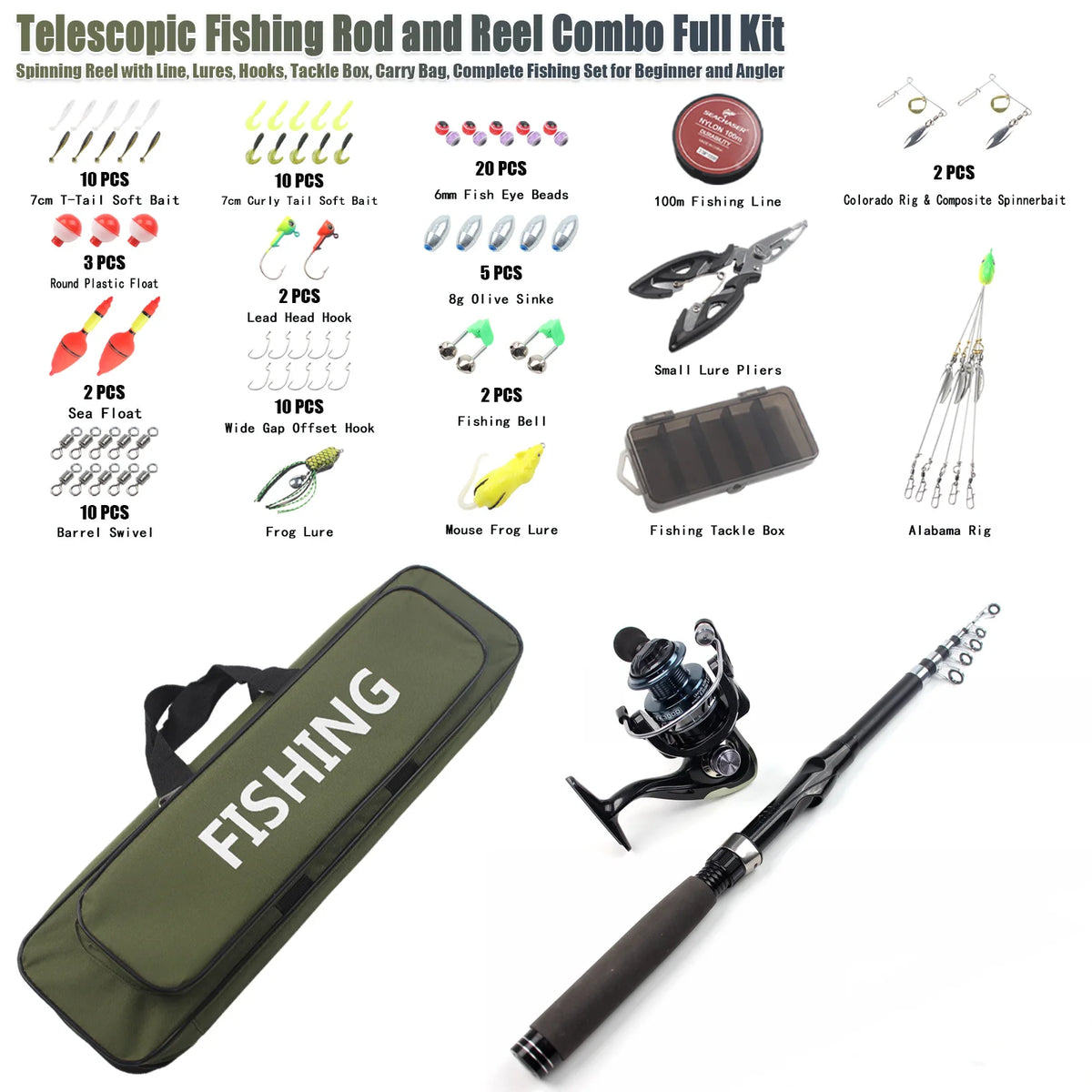 Portable Fishing Rod And Reel Combo With Tackle Kit