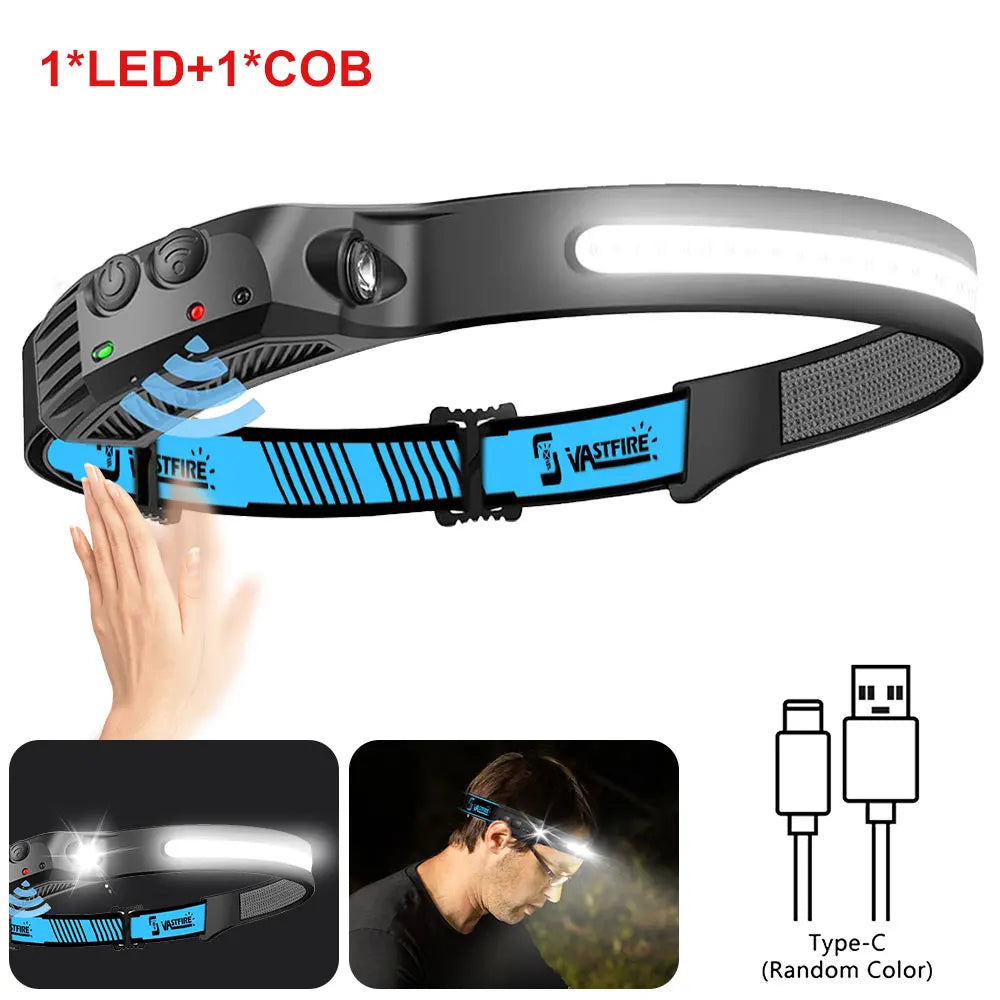 Vastfire COB LED Headlamp USB Rechargeable Sensor Headlight