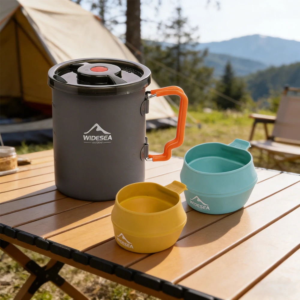 Widesea French Press Camping Coffee Pot With Foldable Bowls
