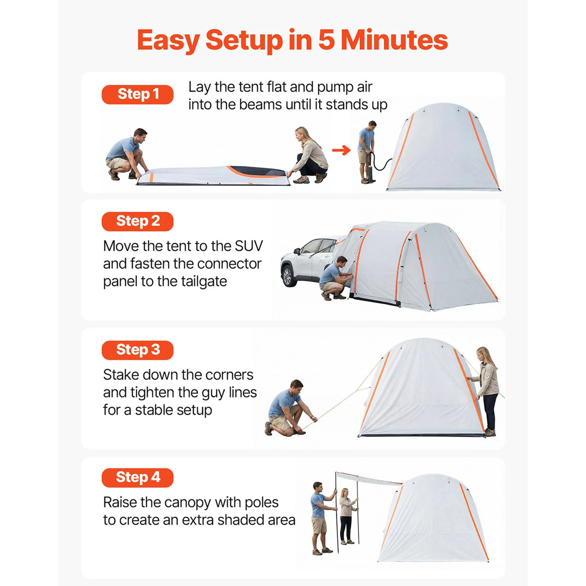 SucceBuy Inflatable SUV Tent With Awning For Camping
