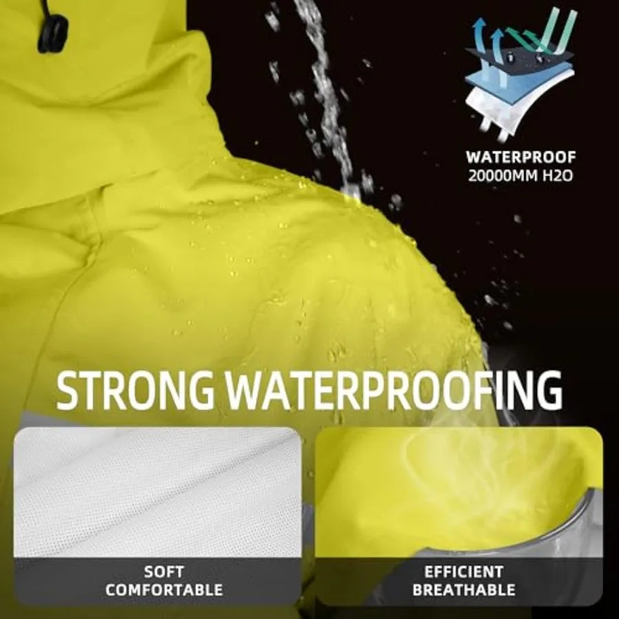 Breathable Waterproof Rain Suit Jacket And Trouser Set With Hood