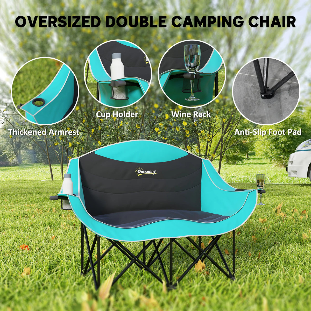 Outsunny Double Padded Folding Camping Chair For Adults