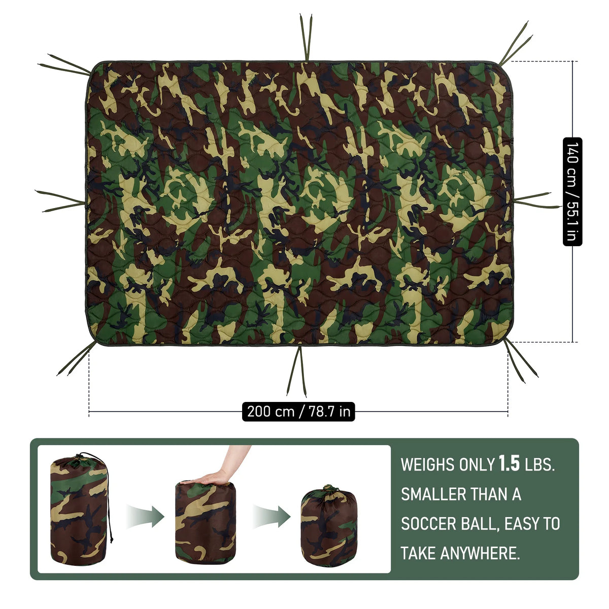 Lightweight Quilted Camping Blanket and Outdoor Poncho Liner