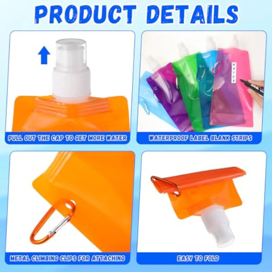Reusable Collapsible Water Bottle With Carabiner And Strap