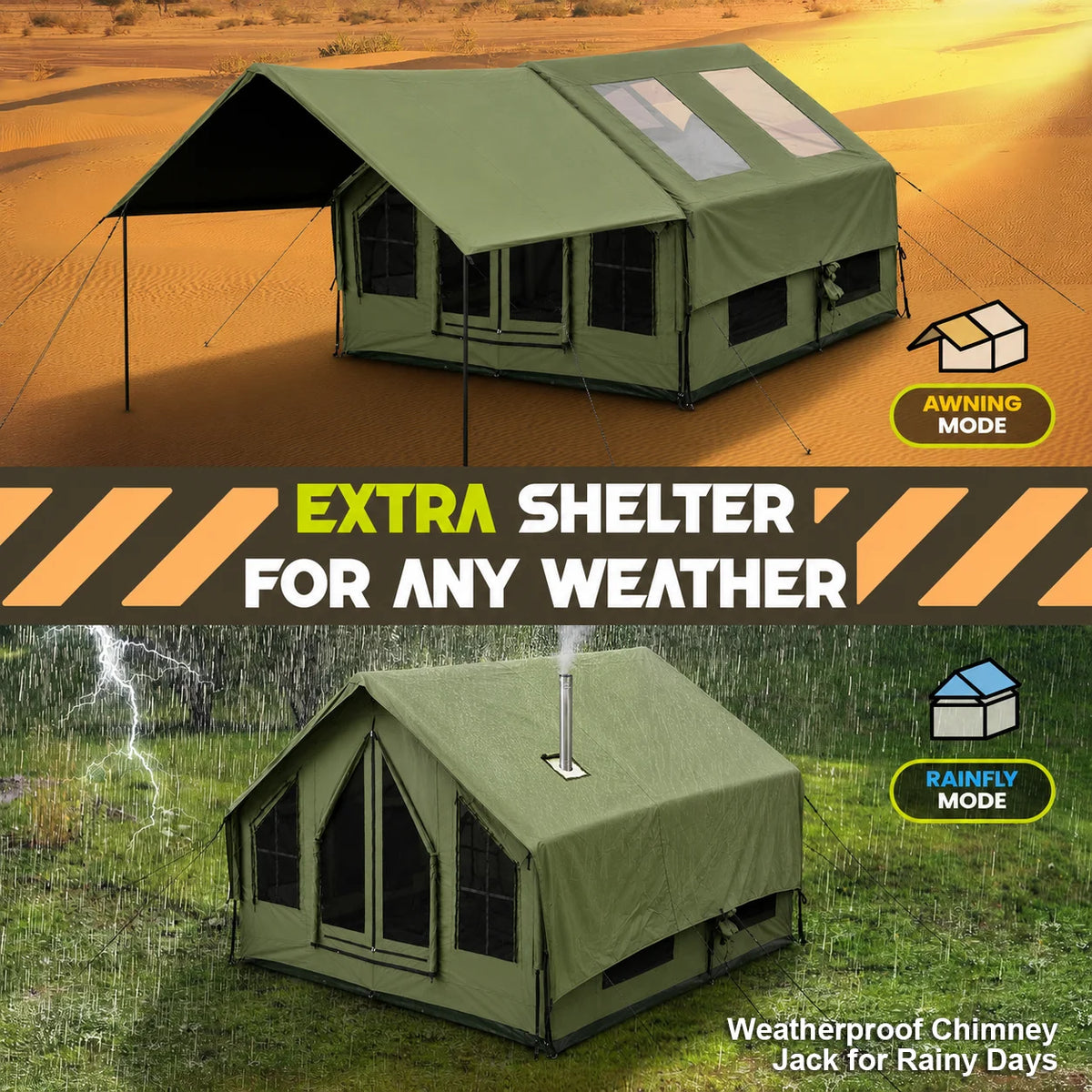 SENLEETO Inflatable Waterproof Camping Tent With Stove Jack