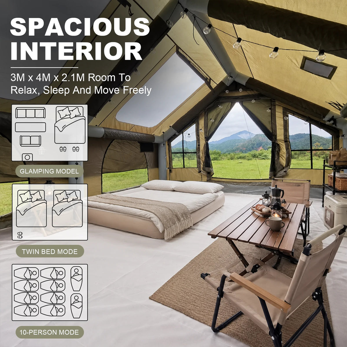 SENLEETO Inflatable Waterproof Camping Tent With Stove Jack